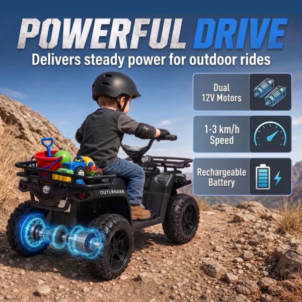 AIYAPLAY 12V Kids Electric Quad Bike ATV Ride on – Black - Image 3