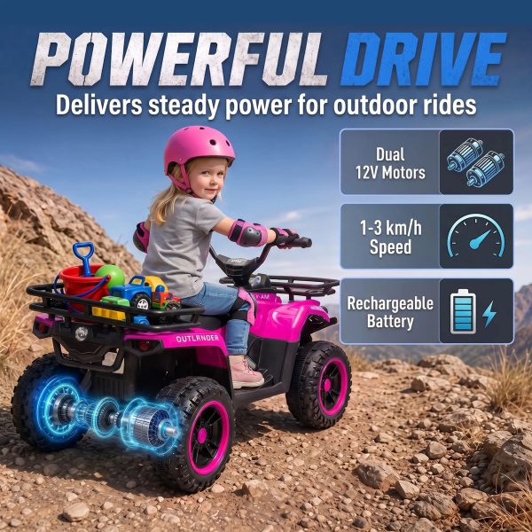 AIYAPLAY 12V Kids Electric Quad Bike ATV Ride on – Pink - Image 3